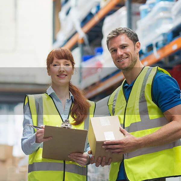 Packaging man en vrouw in magazijn