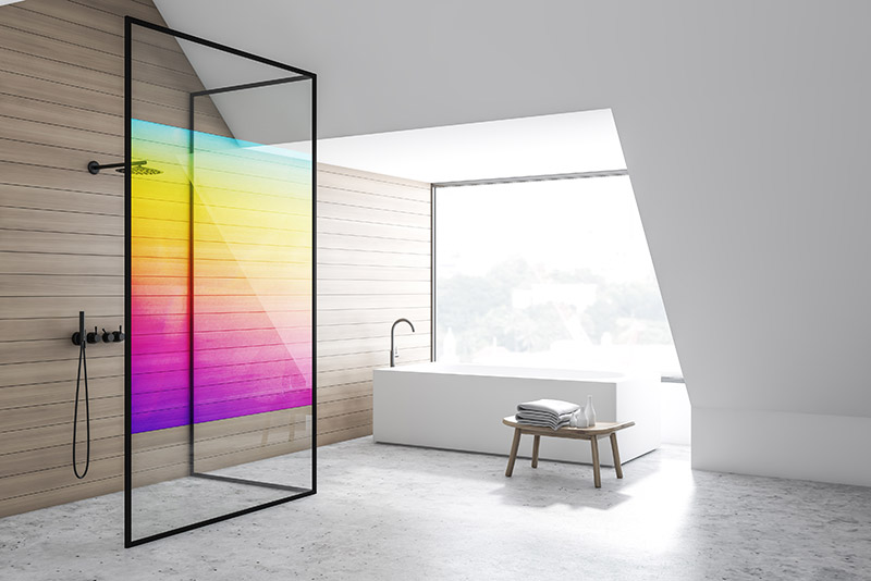 Glazen douchewand met Coala Windows Decor Colours