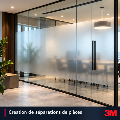Glazen kantoorscheidingswand met 3M Frosted Crystal 7725 zandstraalfolie voor privacy