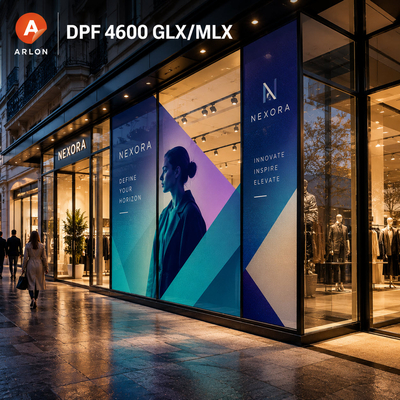 Arlon DPF 4600GLX/MLX - Film vinyle 80 µm brillant ou mat, X-Scape LX, Solvant/Eco-Solvant/UV/Latex. 7 ans extérieur. Covering véhicule et signalétique moyen terme.