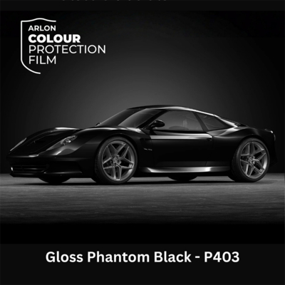 Gekleurde zelfklevende TPU folie voor lakbescherming, Arlon Colour Protection Film, P403 Gloss Phantom Black glanzend, 1524mm x 18m