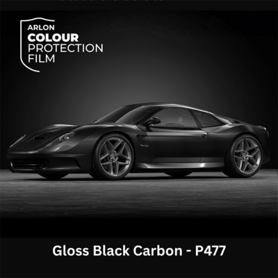 Gekleurde zelfklevende TPU folie voor lakbescherming, Arlon Colour Protection Film, P477 Gloss Black Carbon glanzend, 1524mm x 18m