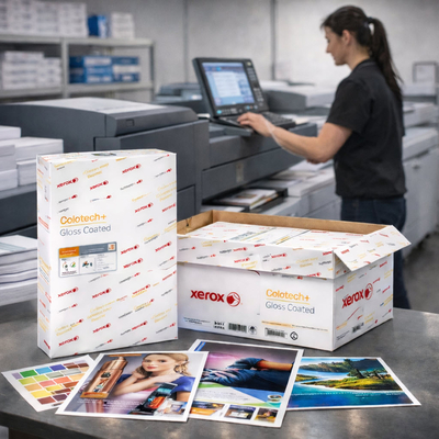 Le papier Xerox Colotech+ Gloss Coated est un papier double face couché, à surface ultra-lisse et finition brillante