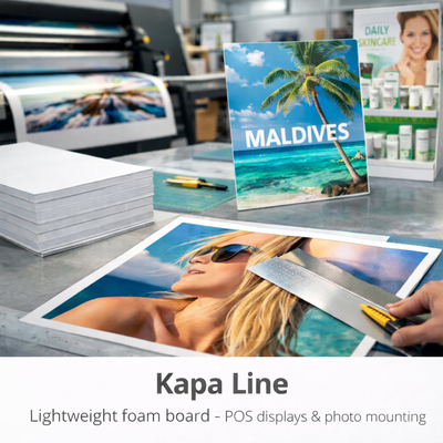 Kapa Line – Carton mousse léger et rigide pour impression et contrecollage, idéal pour PLV et signalétique intérieure.