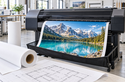 Impression grand format sur papier jet d'encre aqueux en rouleau sur traceur professionnel
