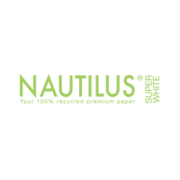 zakomslag Nautilus SuperWhite Recycled Pulp (Hout) venster rechts strip wit 120g 229x324mm doos met grijze puntjes binnendruk FSC®