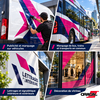 Exemples d'applications du film polymère ORACAL 551 : marquage de véhicule utilitaire, bus, signalétique et vitrine