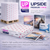 Upside Premium 1 Face, een reeks grafische platen van zuivere cellulose, aan één zijde gecoat. De hoge witheid (133 CIE) en stijfheid van Upside Premium 1 Face.